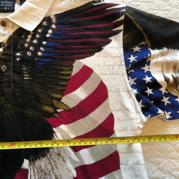 Cotton Traders Sport Bald Eagle American Flag Independence Polo Shirt Sz Large - Picture 3 of 5